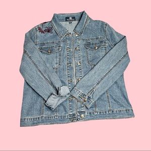 Jean Bay Denim Blue Jean Jacket with Floral Design